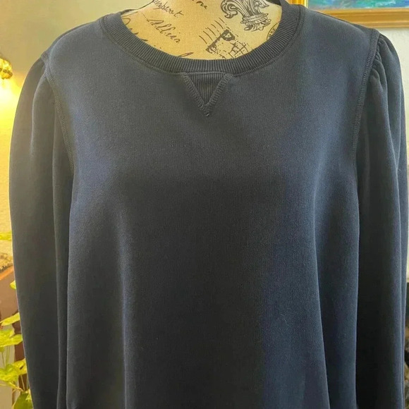 La Vie Rebecca Taylor Sweater Dress XL Blue Drop Waist Ruffle Hem Pockets Chic - Picture 6 of 13